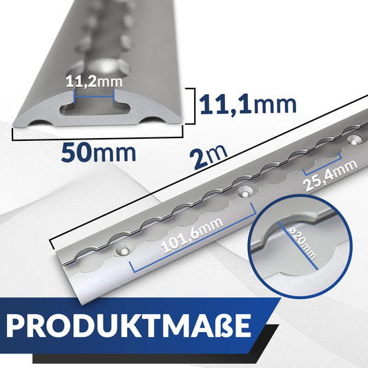 2 pieces of 2m half-round aluminum airline rail with holes - bundle incl. 10 double fittings | Load securing for trucks, trailers, motorhomes | anodized | 1975mm