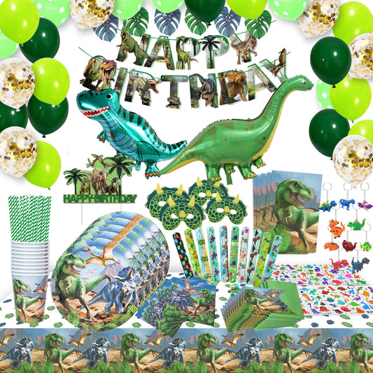 Bea's Party Dino decorations for children's birthday, party plates with Dino design, invitation cards for boys' birthday party with dinosaurs, cake decoration with Dino napkins, Dino piñata.