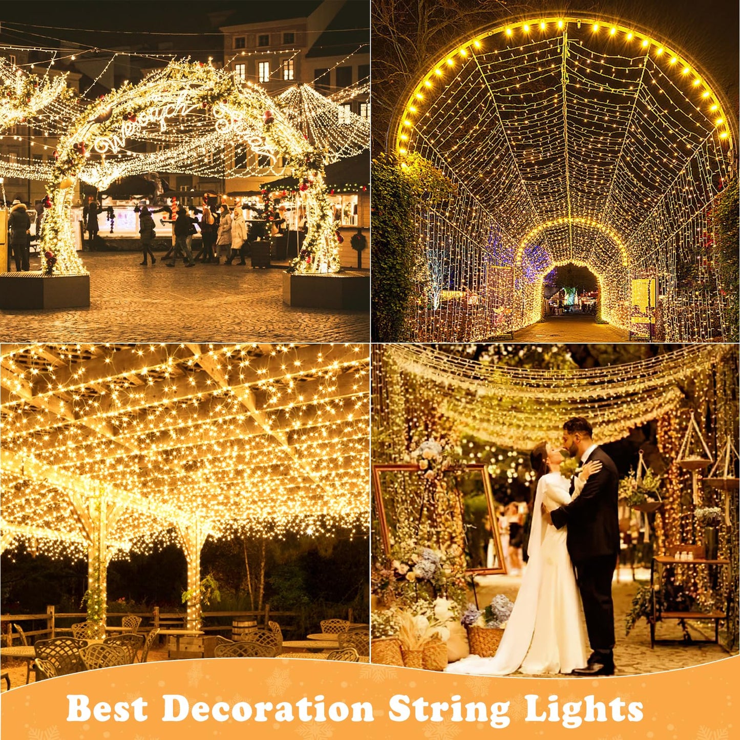 Elegear 2000 LEDs String Lights Outdoor 50M Christmas Lights Powered by Electricity Christmas Decor 8 Modes Warm White LED String Lights for Indoor Outdoor New Year Christmas Tree Party Hotel Garden Wedding