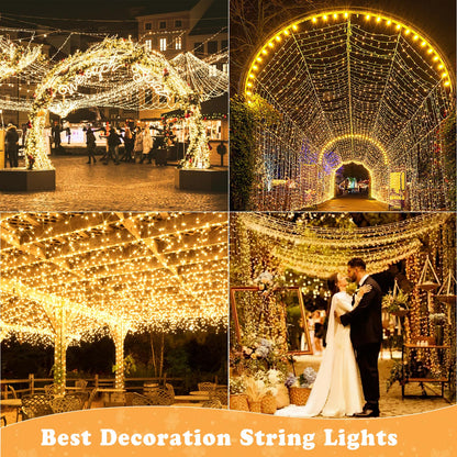 Elegear 2000 LEDs String Lights Outdoor 50M Christmas Lights Powered by Electricity Christmas Decor 8 Modes Warm White LED String Lights for Indoor Outdoor New Year Christmas Tree Party Hotel Garden Wedding