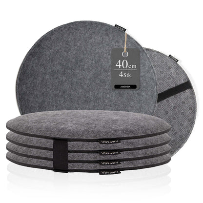 Ampara - Set of 4 - Elegant round chair cushions 40cm - non-slip & comfortable, round felt seat cushions, grey