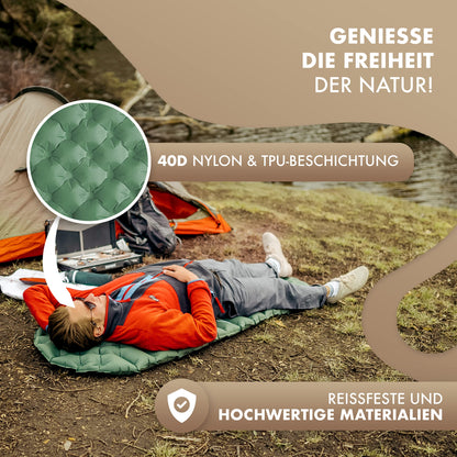 NATURBUMMLER® Ultralight Sleeping Pad [Cloud Nap+] Inflatable Air Mattress for Camping (195x56cm) – weatherproof & foldable – for Trekking Hiking Festival Travel (Nature Green)