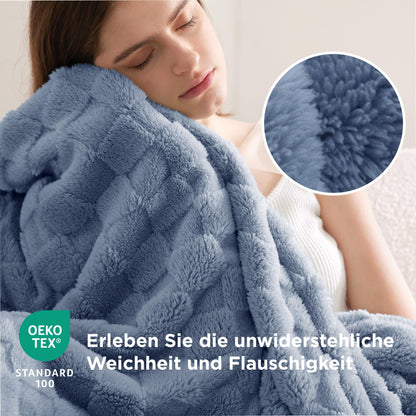 BEDSURE throw blanket 220x240 - Bedspread, Fleece blanket & Wool blanket, Sofa blanket, Checkered pattern blanket XXL, Soft Warm Plaid blankets for room decor, Living & Cozy blankets, Blue, 220x240 cm