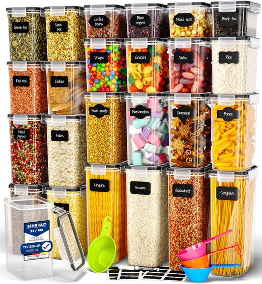 Deco House® Storage Containers with Lids 24 Set L - Kitchen Storage Box Airtight Container - Plastic Fresh-keeping Containers with Lid - Storage Jars for storing cereals, flour.