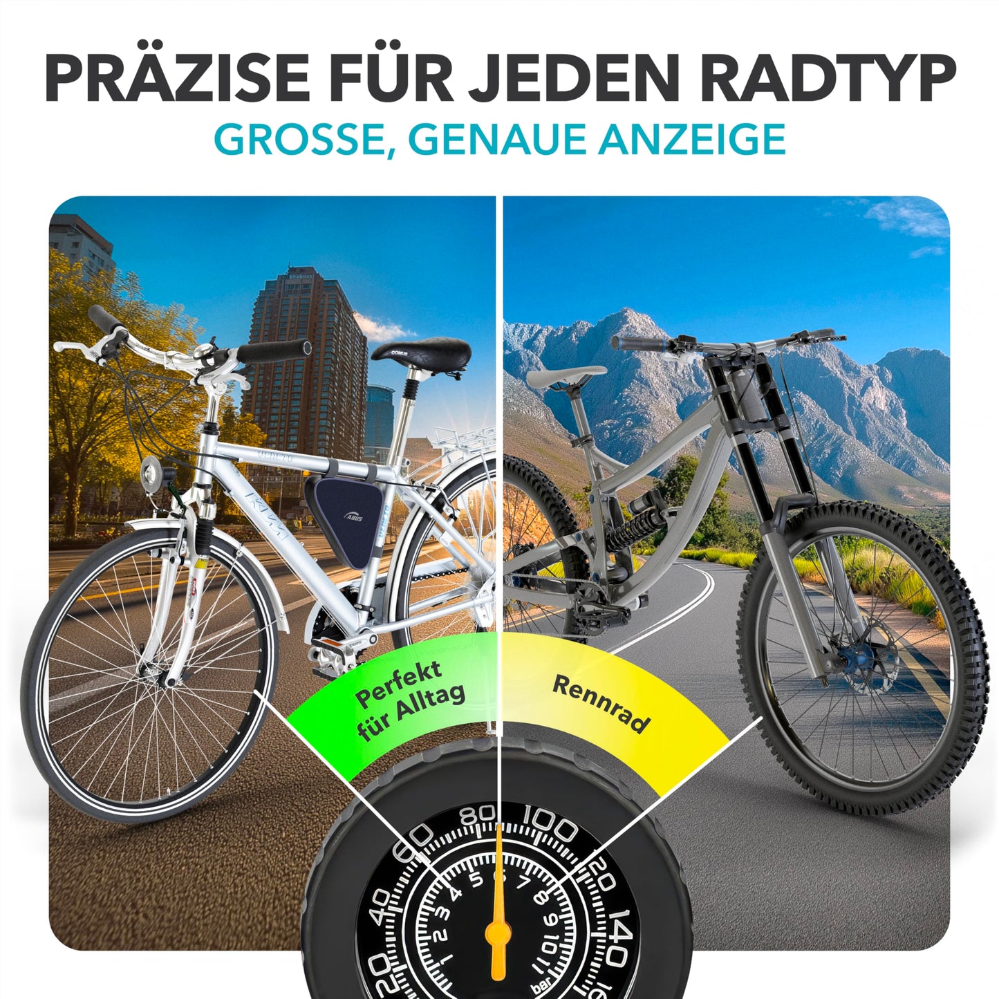 Bike pump all valves * Test VERY GOOD - 10 years WARRANTY * Powerful bike pump - French valve bicycle pump - floor pump with pressure gauge - pump floor pump