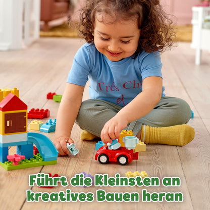 LEGO DUPLO Classic Brick Box - Montessori toy for 1 year olds - Educational toy for toddlers with car, number bricks, animal figures and storage box - Gift for girls and boys 10914