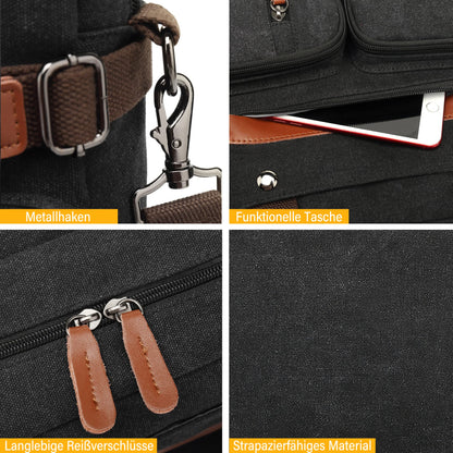 CoolBELL Convertible Briefcase Messenger Bag 17.3 Inch Laptop Bag Backpack Shoulder Bag Travel Shoulder Bag for Men/Women, Canvas Black