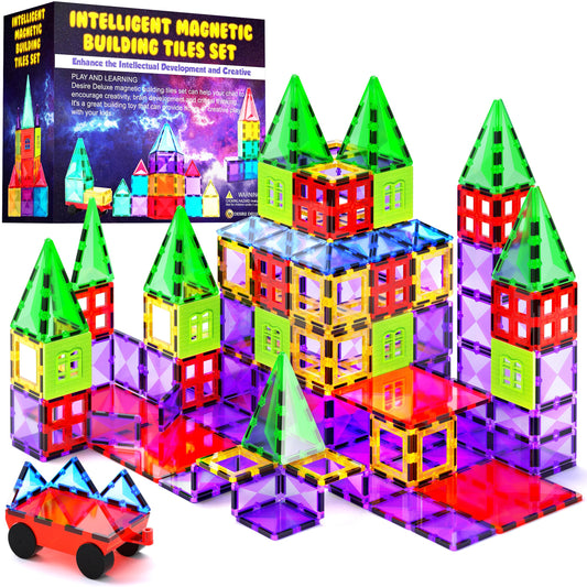 Desire Deluxe Magnetic Building Blocks Montessori Toy for Kids, Magnetic Blocks for Boys and Girls, Ages 3 4 5 6 7 8, 57pc Set