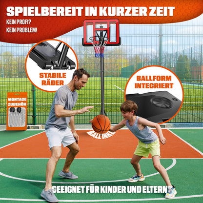KESSER® Outdoor basketball hoop with stand & wheels Incl. 2x nets, basketball & pump | Basketball system adjustable hoop height 230 to 305 cm Hoop stand for adults & kids