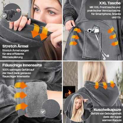 KESSER® Hoodie Blanket Snuggle Blanket with Sleeves Blanket Pullover Versatile Wearable Blanket for Women & Men, Sweatshirt Cozy Fleece Adult Soft Sleeve Blanket Oversize Anthracite