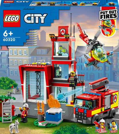 LEGO 60320 City Fire Station, fire brigade toy for children aged 6 and up with garage, fire engine and helicopter, fire station toy for boys and girls.