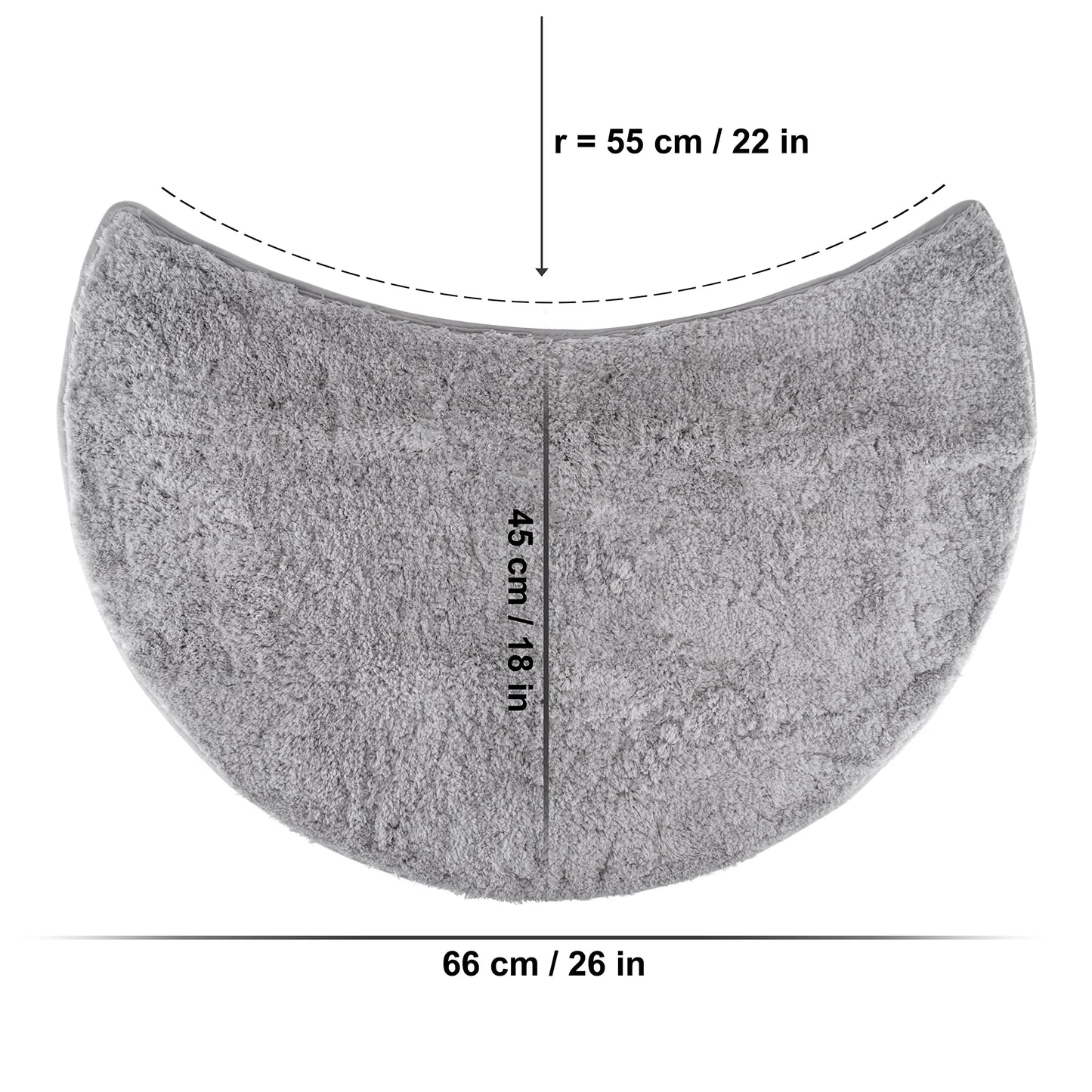 fluffy® round shower mat made of microfiber with non-slip bottom (crescent | shower radius 55 cm, gray)