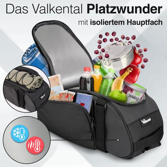 Valkental - 3in1 bike bag for luggage rack with cooling function - 10L volume - Insulating luggage rack bag with backpack function - Waterproof & Reflective