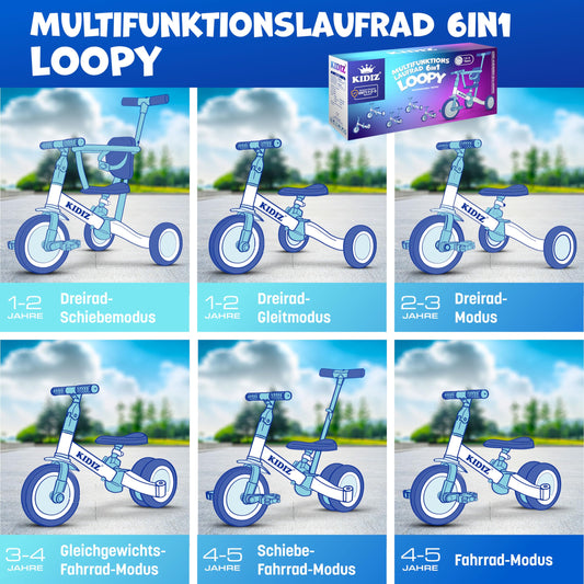 KIDIZ® 6in1 Balance Bike Trike | Kids' Ride-On Bike for Ages 1-5 | Supports up to 55lbs | Includes Handlebars, Safety Bar, Seatbelt, Bell & Mirror