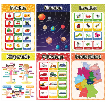 LIKARTO® 12 educational Montessori learning posters A3 - Extra thick paper and double laminated - Basics 2, elementary school learning posters, children's learning aid