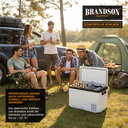 Brandson - ECO Compressor Cooling Box XXL electric - 30L Beverage Refrigerator - Freezer cooling up to -22°C - Car Cooler with ECO mode - 30 liter 12V 24V for Truck Car Camping Boat - White