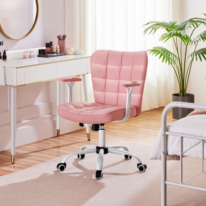 Yaheetech Homeoffice Chair Desk Chair Office Chair Work Chair made of artificial leather, swivel chair with soft armrests, height-adjustable padded chair computer chair with casters, pink