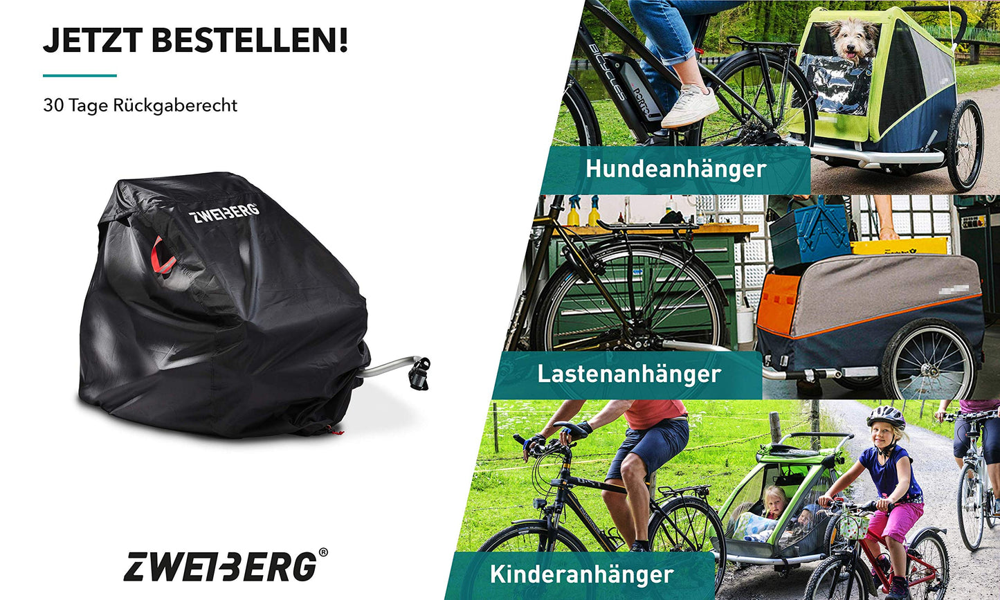 ZWEIBERG® Foldable garage for bike trailers. Universal, sturdy, and waterproof cover. Provides rain protection with UV protection. Easy removal.