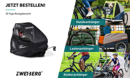 ZWEIBERG® Foldable garage for bike trailers. Universal, sturdy, and waterproof cover. Provides rain protection with UV protection. Easy removal.