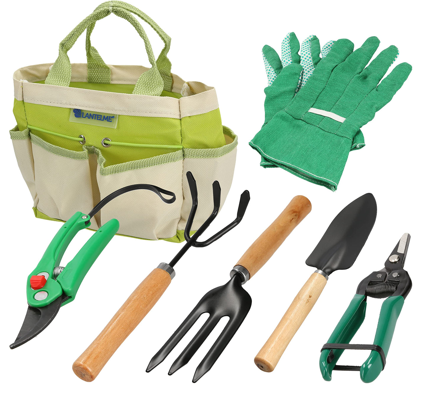 Lantelme garden tool set 7 pieces with storage bag | Garden tools incl. flower scissors shovel rake hand cultivator gloves | Ideal for gardeners flower pot care