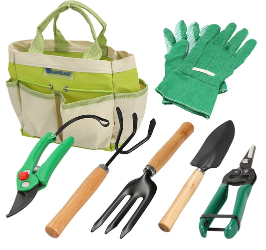Lantelme garden tool set 7 pieces with storage bag | Garden tools incl. flower scissors shovel rake hand cultivator gloves | Ideal for gardeners flower pot care