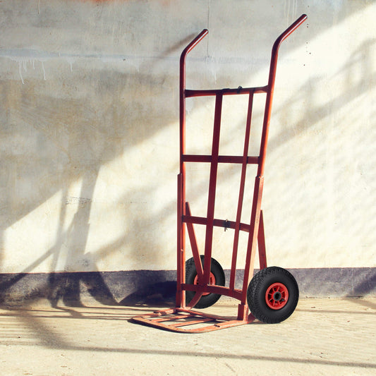 4 x hand truck wheel, 3.00-4, air-filled, spare wheel with plastic rim, 260x85mm, Ø axle 25mm, complete wheel, black-red