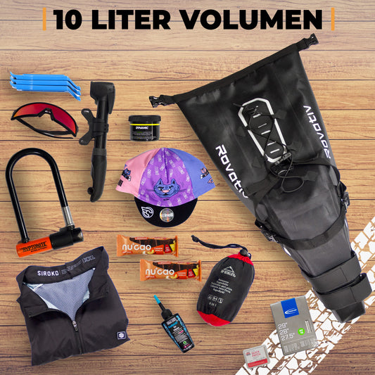 Rovativ® - Bikepacking Saddle Bag [10 liters] 100% Waterproof - Extremely secure attachment - Bike Saddle Bag made of TPU fabric - for Gravelbike and MTB Bike Packing