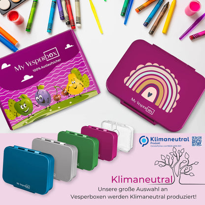 My Vesperbox - Bia - Bento Box Children - NEW - REINFORCED LOCKS - Leak-proof & BPA free - extremely durable - Lunchbox - ideal for kindergarten and school... (Purple - Rainbow)