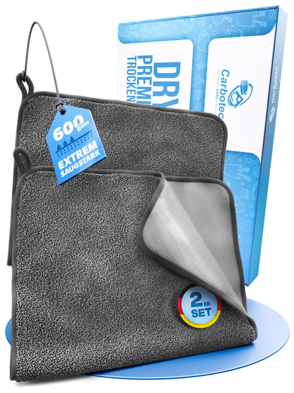 CARBOTEC® Microfiber Towels 2-Pack – Shower & Bathroom Drying Towel, streak-free Microfiber Towel for shower cabin, glass & fixtures – Car Drying Towel, Window Cleaning Cloth & Polishing Cloth, Fast Dry