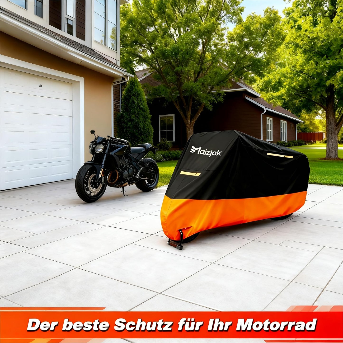 Maizjok Motorcycle Cover Outdoor Waterproof 210D Motorcycle Garage Cover, Motorcycle Cover Winterproof for Moped Scooter Motoroller Motor Enduro/Street (245x105x125cm)