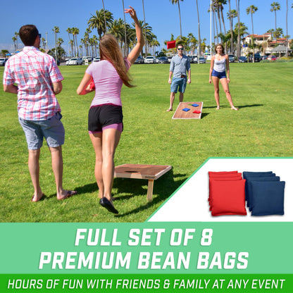 GoSports Cornhole Game Set, Handcrafted Design, 120 x 60 cm, Two Boards (120 x 60 cm), 8 Bean Bags, and Carrying Case.