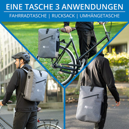 SEVENRIVERS 3 in 1 bike bag - backpack, luggage carrier bag & shoulder bag in one - waterproof & PVC free - incl. laptop bag (24L) (gray)