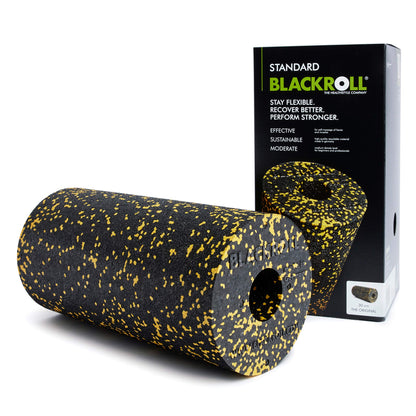 BLACKROLL® STANDARD foam roller (30 x 15 cm), fitness roller for self-massage of back and legs, effective massager for functional training, medium hardness, Made in Germany, Black/Yellow
