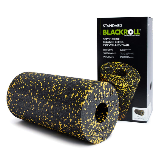 BLACKROLL® STANDARD foam roller (30 x 15 cm), fitness roller for self-massage of back and legs, effective massager for functional training, medium hardness, Made in Germany, Black/Yellow