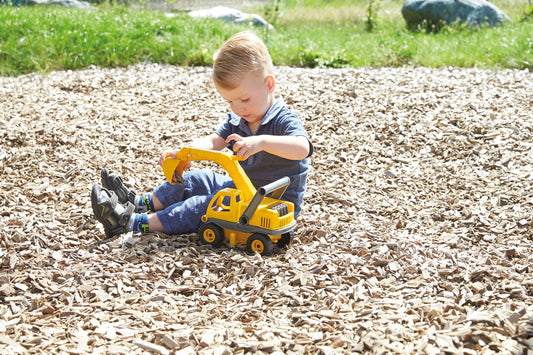 Lena 4211 EcoActives Excavator, construction vehicle approx. 35 cm, sturdy shovel excavator, natural wood scent due to ecological wood content, sand digger for children aged 2 and up, yellow play vehicle