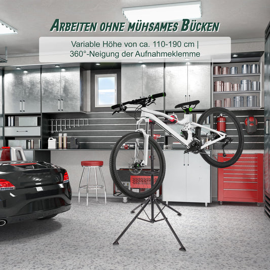 Relaxdays bike repair stand with tool tray - foldable & adjustable height - black four-legged stable stand - steel powder coated, 10017183, STANDARD