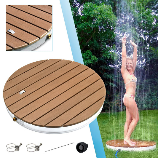 @tec Garden shower Outdoor shower made of WPC, in wood look, Mobile floor shower camping shower, sauna & pool shower with base plate for the garden, Outdoor Shower - round, 70x7.5cm