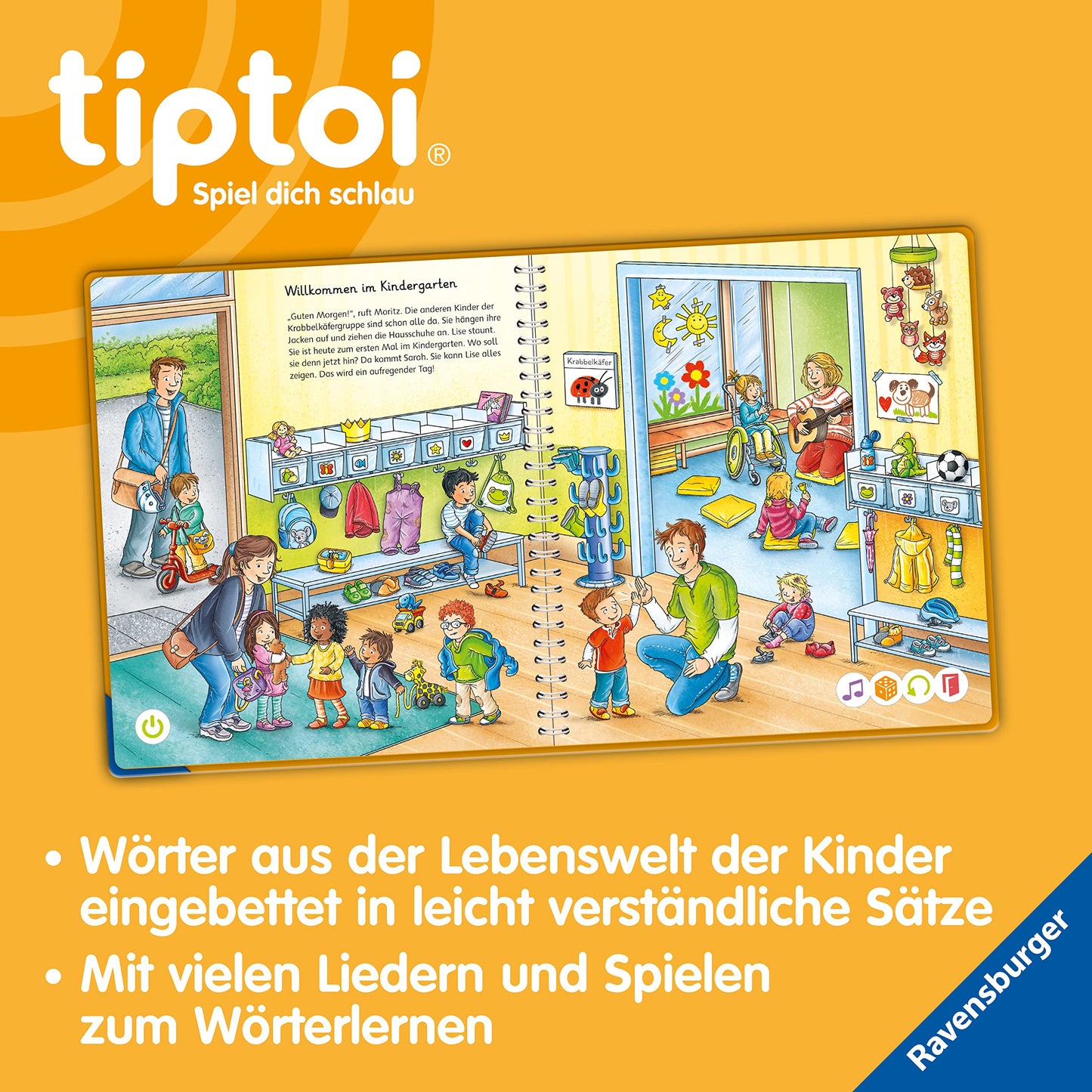 Ravensburger tiptoi Pen and Picture Word Book Kindergarten - Educational Toy for Children aged 3 years and above - Stylus with superior audio quality, battery, and soft-grip cover - Green, Orange, Silver - 00113