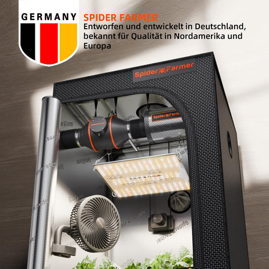 Spider Farmer SF1000D grow tent complete set LED grow light full spectrum Samsung LM301B LEDs grow tent kit complete 60x60x140cm hydroponics 1680D growing tent kit ventilation system