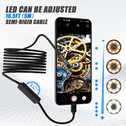Pancellent Endoscope 1920P HD Snake Inspection Camera, Type C Endoscope, Scope Camera with 8 LED Lights for Android and iOS smartphones, iPhone, iPad, Samsung (5M)