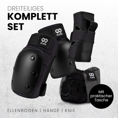 99FLIPS Adult Inline Skating Guards with GS [6 piece set] DIVE - M in Black - Women's Inline Skating Guards Adult - Knee Guards for Children 12 years old protectors Skateboard