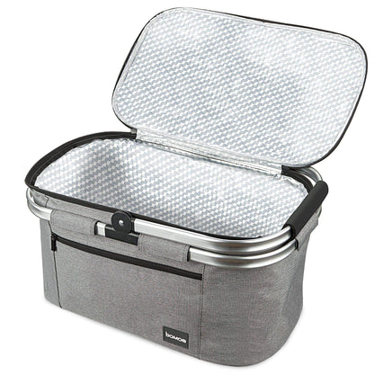 Bomoe 32-liter collapsible cooling basket - shopping basket with 2x cool packs for on the go - outdoor picnic basket waterproof with 16h cooling function foldable carrying handle cooler bag - Icebreezer K47