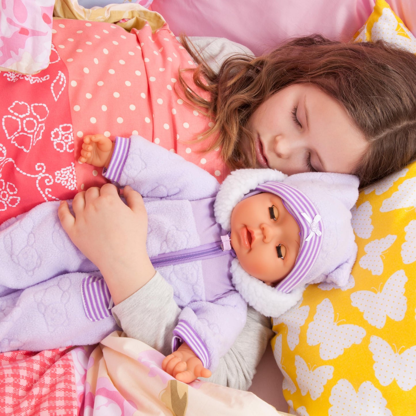 Bayer Design 94694AG 94694AA, functional doll, interactive doll Piccolina Magic Eyes, moves mouth, blinks and closes eyes, talks, purple, 46cm