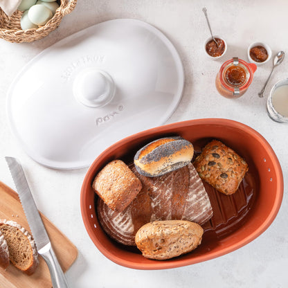 Roman pot bread pot white 6.5 liters - oval bread container made of natural ceramic with lid - for storing bread, rolls, fruit & vegetables - breathable & dishwasher safe.