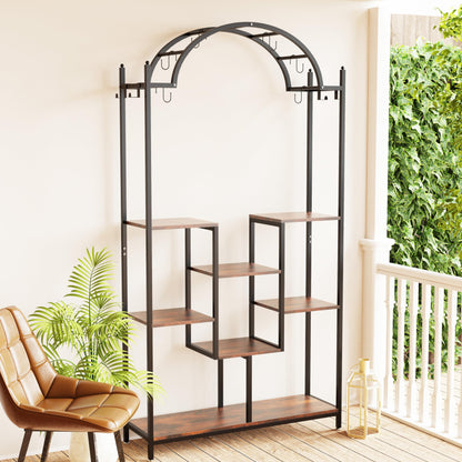 unho 5-tier flower stand with 16 hooks, plant shelf 190cm tall plant stand flower rack for indoor balcony floor living room