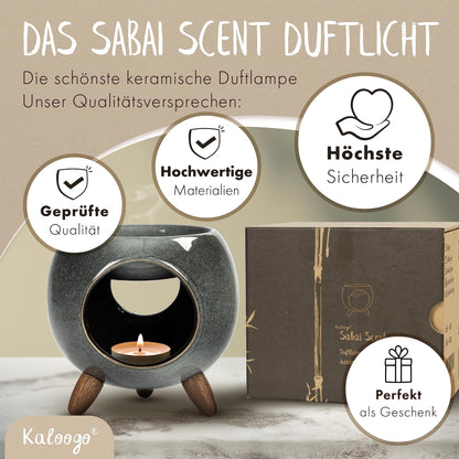 Kaloogo Sabai Scent Ceramic Oil Diffuser - Elegant scent light - Sturdy design - Perfect heat distribution - High-quality tealight oil diffuser - for scented wax and essential oils (Ash Gray)