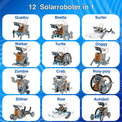 FUNTECH Solar Robot 12 in 1 for kids aged 8 and up, educational toy, robot kit, STEM learning and science kit, gifts for boys and girls (190 pieces)