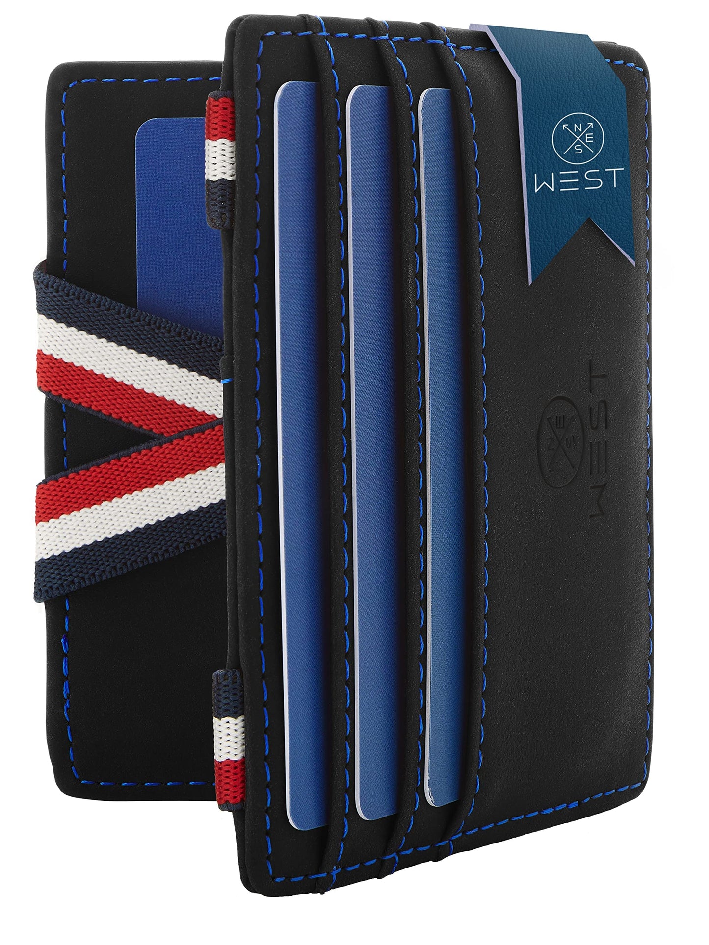 WEST® - Magic Wallet with Coin Pocket + Gift Box - Compact Wallet - Trick Wallet - Extra Strong Money Straps - Thin with RFID Protection (Navy)