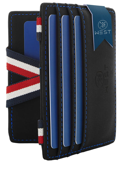 WEST® - Magic Wallet with Coin Pocket + Gift Box - Compact Wallet - Trick Wallet - Extra Strong Money Straps - Thin with RFID Protection (Navy)
