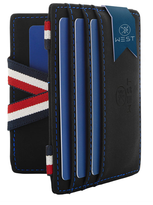 WEST® - Magic Wallet with Coin Pocket + Gift Box - Compact Wallet - Trick Wallet - Extra Strong Money Straps - Thin with RFID Protection (Navy)